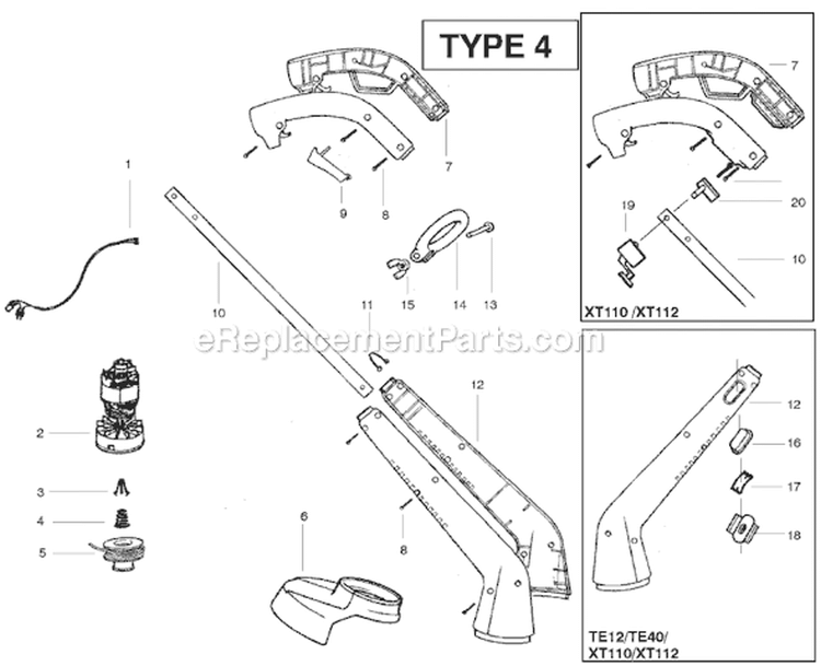Page A Diagram and Parts List for SG10 Type 4 Weed Eater Trimmer